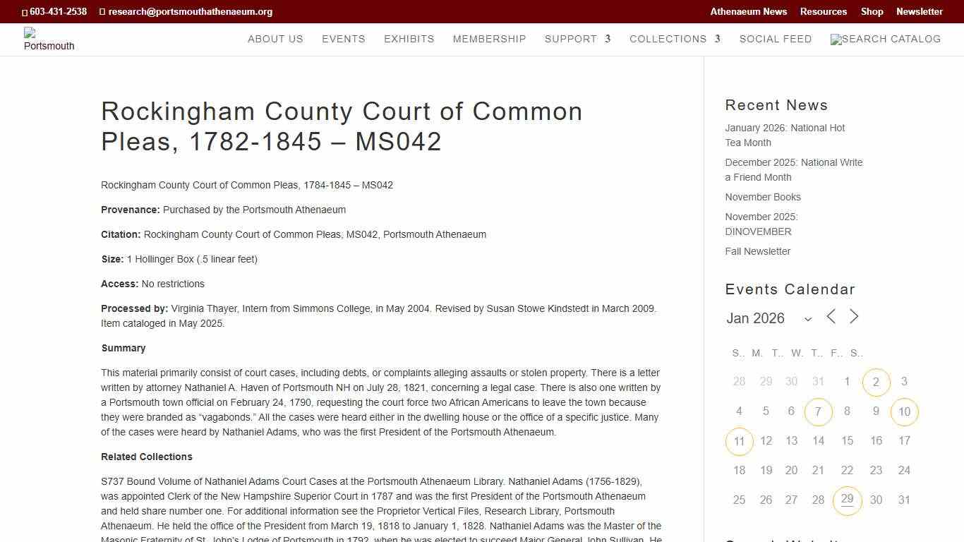Rockingham County Court of Common Pleas, 1782-1845 – MS042 Portsmouth Athenaeum