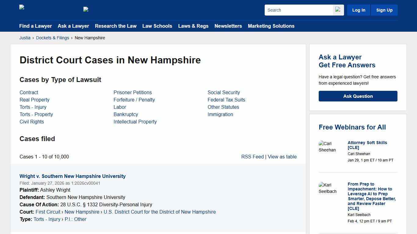 Cases, Dockets and Filings in New Hampshire Justia Dockets & Filings